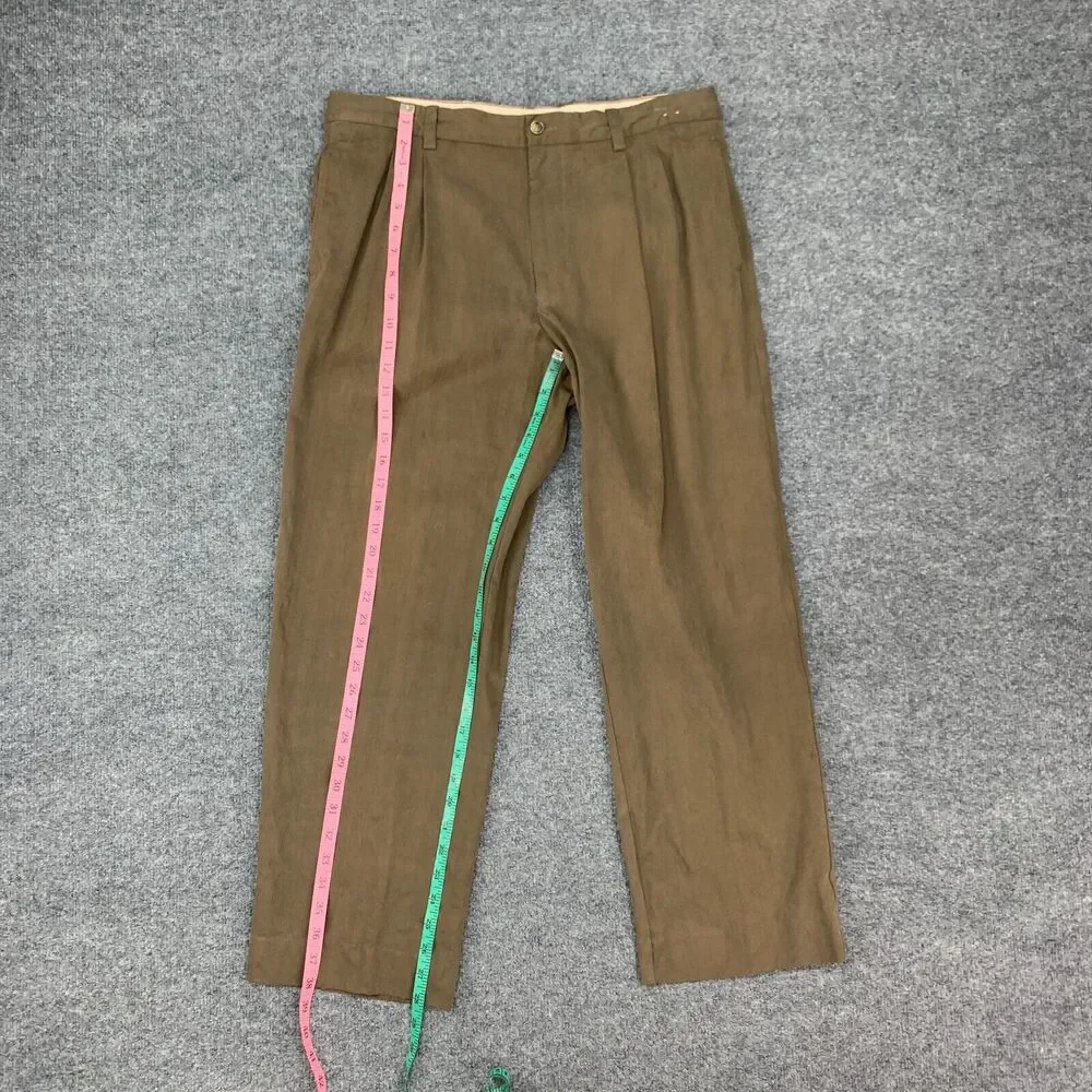 Vintage Tommy Bahama Pant Mens 34X28 Brown Silk Blend Pleated Front Relaxed Fit